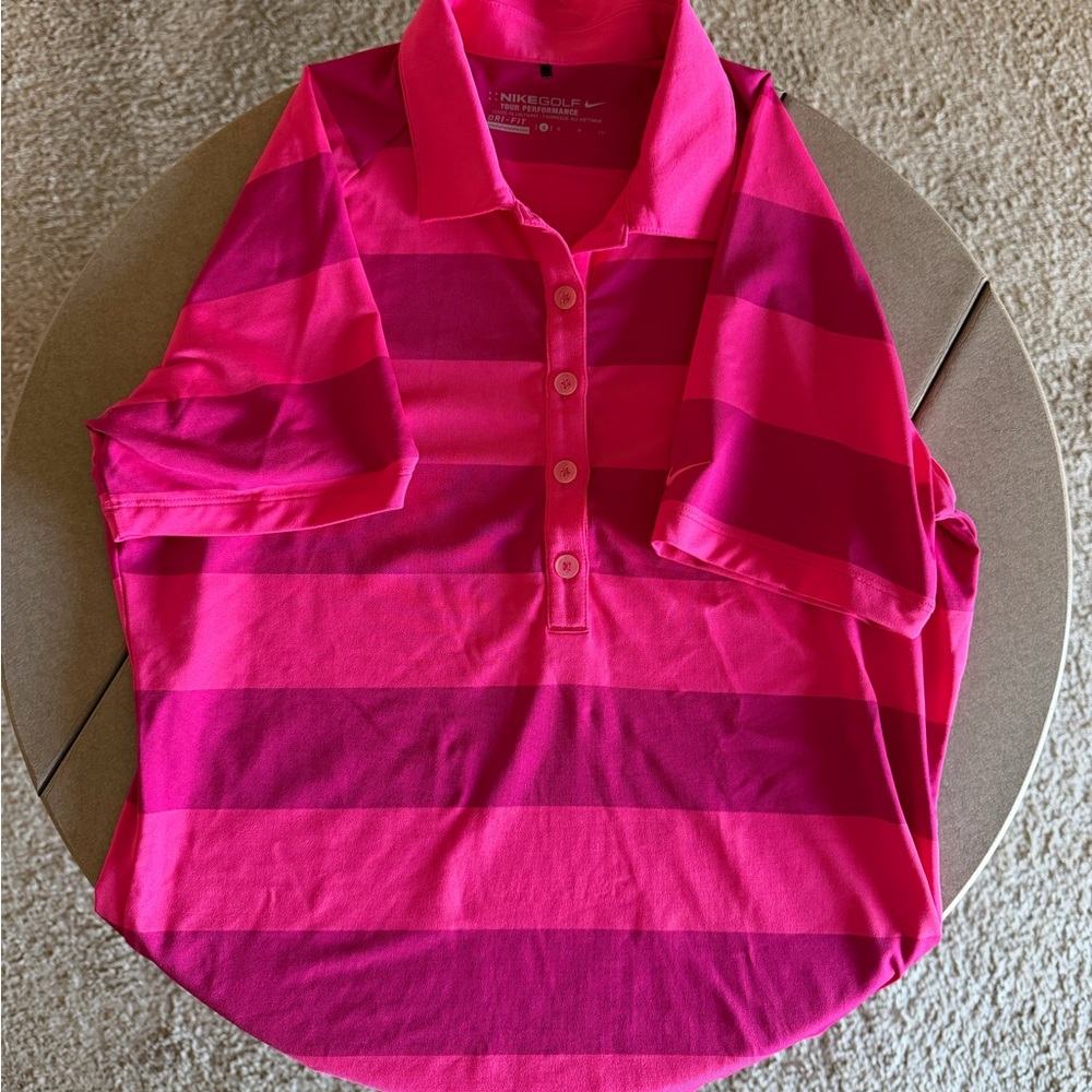 NWOT Nike Golf Dri-Fit women’s Polo in Pink and Magenta Stripes Small